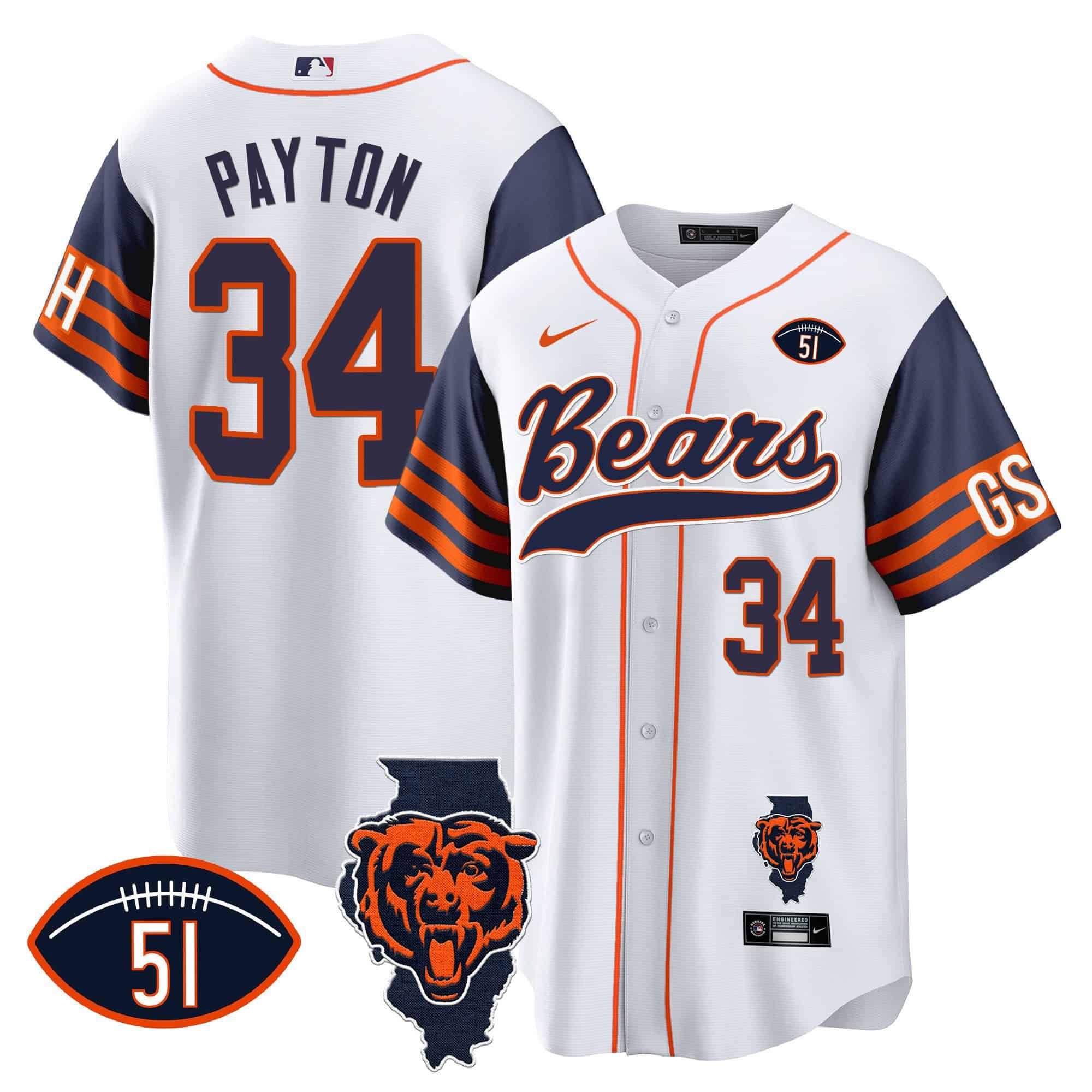 Men Chicago Bears #34 Payton White 2024 Nike Patch Baseball NFL Jersey style 1